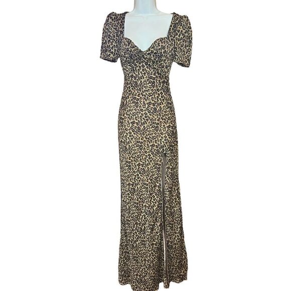 Staud Lea Knot-Front Puff-Shoulder Maxi Dress in Animal-NWOT Size 00 - Picture 6 of 9